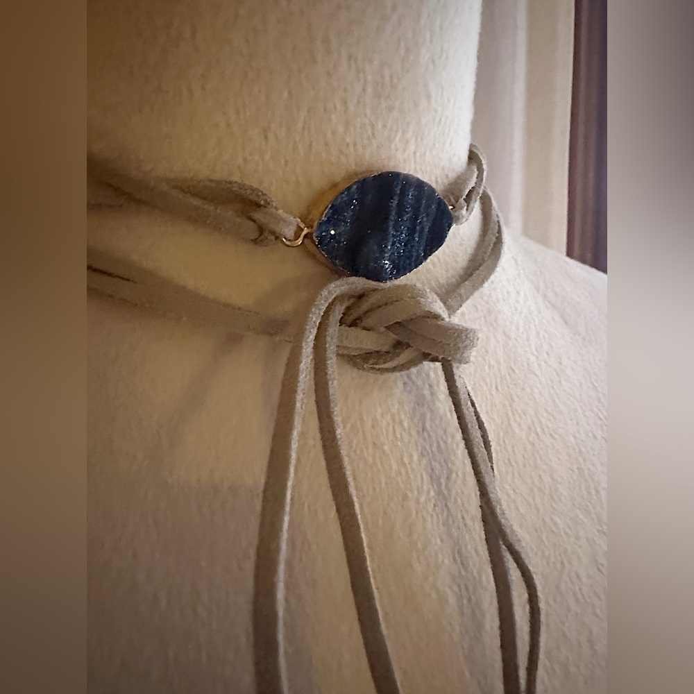 Druzy Black Stone Wrap Around Corded Choker Necklace